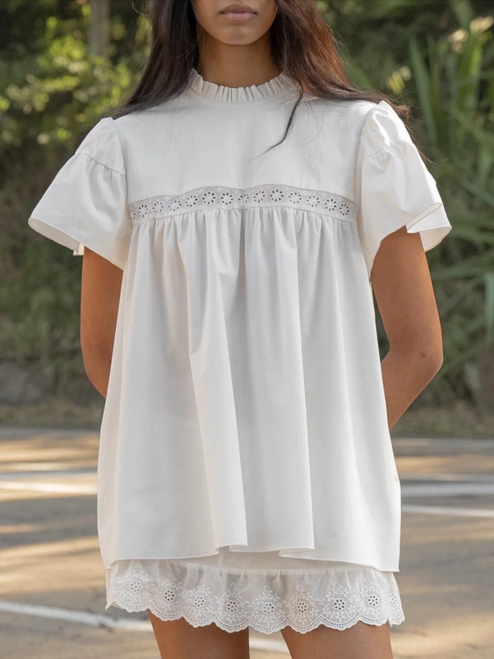 NWT My Mum Made It White Organic Cotton Cap Sleeve Babydoll Blouse Top Sz. XS